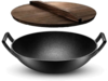 Wok din fontă 36 cm cu capac din lemn 