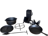 Set BBQ 6 piese din fontă cu sobă tip Rachetă.